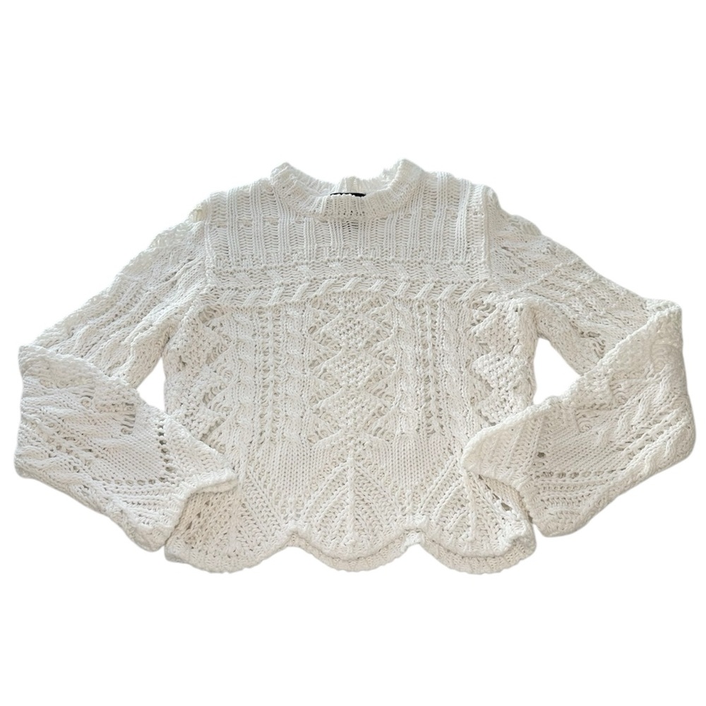 Aqua Girls White Cable Knit Sweater Scalloped Hem Girls Size Small